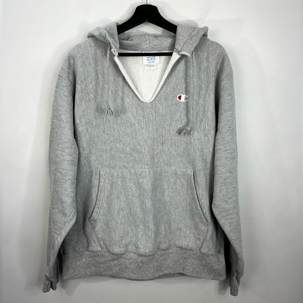 Champion Reverse Weave reworked grey oversized cotton blend hoodie sweatshirt M - Picture 4 of 17
